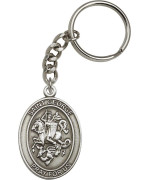 Bonyak Jewelry Antique Silver-Plated St. George Keychain 1 7/8 x 1 1/4 inches