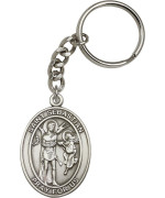 Bonyak Jewelry Antique Silver-Plated St. Sebastian Keychain 1 7/8 x 1 1/4 inches