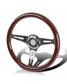 Spec-D Tuning 340Mm Classic Wooden Style Black Trim Steering Wheel W/ 6-Bolt Hub