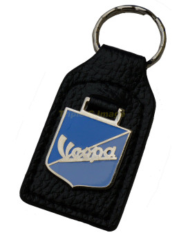 Triple-C Vespa Scooter Leather and Enamel Key Ring Key Fob (New)