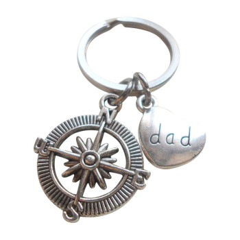 Dad's Open Metal Compass Keychain - I'd Be Lost Without You; Father's Gift Keychain