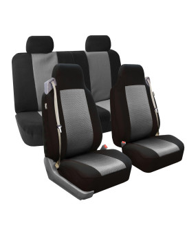 FH Group FH-FB302114 Full Set - All Purpose Classic Cloth Seat Covers Gray/Black - Fit Most Car, Truck, SUV, or Van