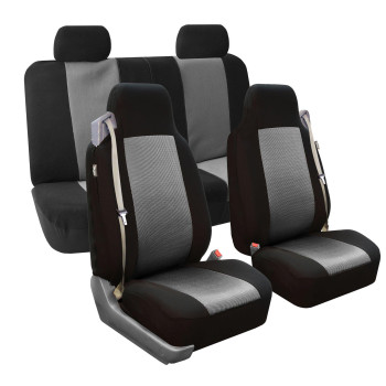 FH Group FH-FB302114 Full Set - All Purpose Classic Cloth Seat Covers Gray/Black - Fit Most Car, Truck, SUV, or Van