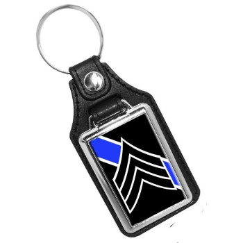 Brotherhood Thin Blue Line Police Sergeant Emblem Faux Leather Keychain Key Holder Key Ring For Men Heavy Duty Car Keyring For Men and Women