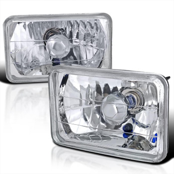 Spec-D Tuning 4X6 Chrome Sealed Beam H4 Headlights Square Lamps Pair Head Light Assembly Left + Right Pair