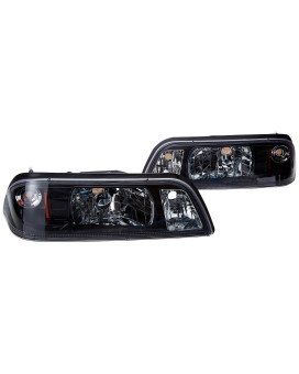 Headlights With Corner Lamps 1 Piece Design in Black Housing Made For And Compatible With Ford Mustang LX GT 1987 - 1993