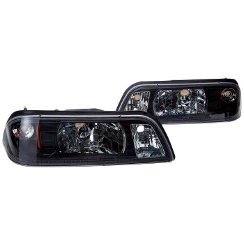 Headlights With Corner Lamps 1 Piece Design in Black Housing Made For And Compatible With Ford Mustang LX GT 1987 - 1993