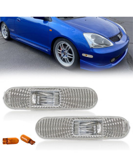 USR DEPO 02-05 Civic 3D Side Marker Lights - Bumper Sidemarkers Lamps Set (Left + Right) Compatible with 2002-2005 Honda Civic Si EP EP3 3 Doors Hatchback (Clear Lens 2 Pieces Front or Rear)