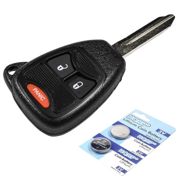 HQRP Key-Fob Remote Shell Case Cover Smart Key Keyless FOB and Two Batteries Compatible with Dodge Magnum 05 06 07 2005 2006 2007