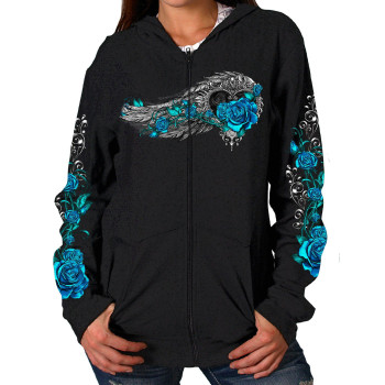 Hot Leathers Angel Roses Zip-Up Women's Hooded Sweatshirt (Black, Medium)