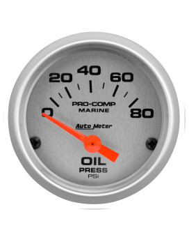 AutoMeter 200744-33 Marine Electric Oil Pressure Gauge 2-1/16 in. Silver Dial Face Brushed Aluminum Bezel