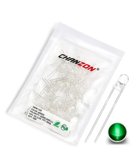 Chanzon 100 pcs 3mm Green LED Diode Lights (Clear Round Transparent DC 3V 20mA) Bright Lighting Bulb Lamps Electronics Components Indicator Light Emitting Diodes