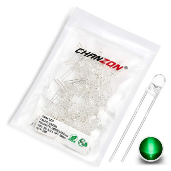 Chanzon 100 pcs 3mm Green LED Diode Lights (Clear Round Transparent DC 3V 20mA) Bright Lighting Bulb Lamps Electronics Components Indicator Light Emitting Diodes