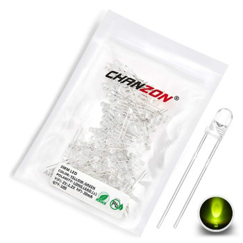 CHANZON 100 pcs 3mm Yellow-Green LED Diode Lights (Clear Round Transparent DC 2V 20mA) Bright Lighting Bulb Lamps Electronics Components Indicator Light Emitting Diodes