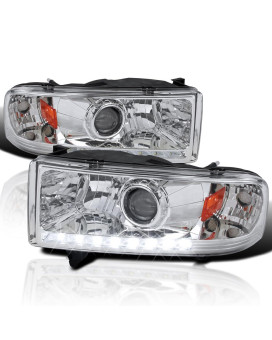 Spec-D Tuning LED Projector Headlights Chrome Compatible with 1994-2001 Dodge Ram 1500, 1994-2002 Dodge Ram 2500/3500, Left + Right Pair Headlamps Assembly