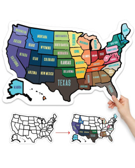 RV State Sticker Travel Map - 11 x 17 - USA States Visited Decal - United States Non Magnet Road Trip Window Stickers - Trailer Supplies & Accessories - Exterior or Interior Motorhome Wall Decals