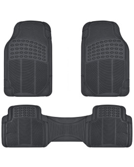 BDK M783 DuraChannel Heavy Duty Rubber Car Floor Mats Liner for Auto - All Weather 3 Piece Set Front & Rear, Fits Car Truck SUV Van, Universal Trim to Fit