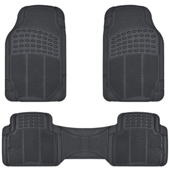 BDK M783 DuraChannel Heavy Duty Rubber Car Floor Mats Liner for Auto - All Weather 3 Piece Set Front & Rear, Fits Car Truck SUV Van, Universal Trim to Fit