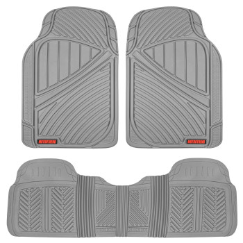 Motor Trend FlexTough Performance All Weather Rubber Car Floor Mats - 3 Piece Floor Mats Automotive Liners for Cars Truck SUV, Heavy-Duty Waterproof (Gray)