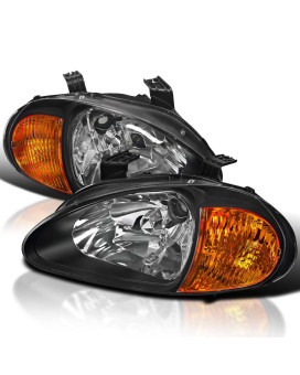 Spec-D Tuning Black Headlights Compatible with Honda Del Sol 1993-1997 L+R Pair Head Light Lamp Assembly
