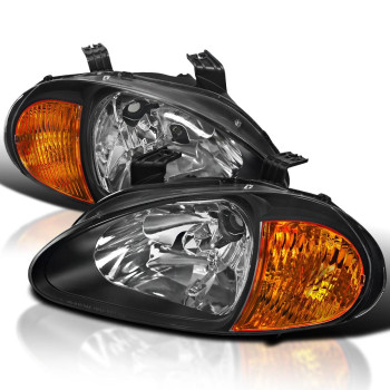 Spec-D Tuning Black Headlights Compatible with Honda Del Sol 1993-1997 L+R Pair Head Light Lamp Assembly