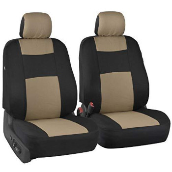 BDK Two-Tone PolyPro Car Seat Covers Full Set with Motor Trend Heavy Duty Rubber Car Floor Mats, Black & Beige  Universal Fit Accessories for Auto Truck Van SUV