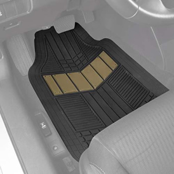 BDK Two-Tone PolyPro Car Seat Covers Full Set with Motor Trend Heavy Duty Rubber Car Floor Mats, Black & Beige  Universal Fit Accessories for Auto Truck Van SUV