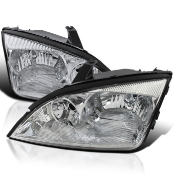 Spec-D Tuning Headlights Chrome Compatible with Ford Focus 2005-2007 L+R Pair Head Light Lamp Assembly