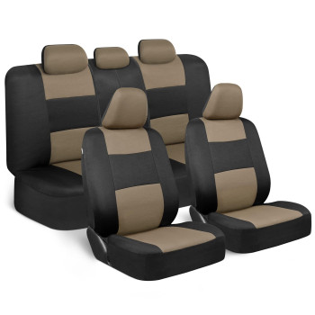 BDK PolyPro Seat Covers Full Set in Beige on Black - Front and Rear Split Bench Seat Covers for Cars, Easy to Install , Car Accessories for Auto Trucks Van SUV