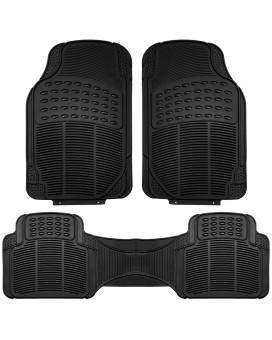 FH Group Automotive Floor Mats Solid ClimaProof for all weather protection Universal Fit Trimmable Heavy Duty fits most Cars, SUVs, and Trucks, 3pc Full Set Black