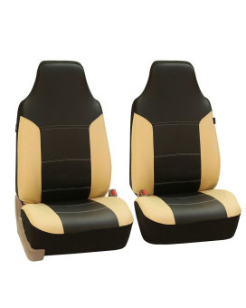 FH Group Royal PU Breathable Leather High Back Bucket Font Set Car Seat Covers, Airbag Compatible - Universal Fit for Cars Trucks and SUVs (Beige)