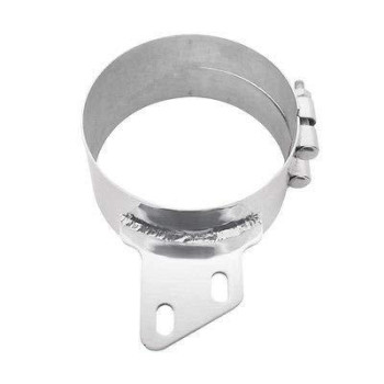 United Pacific 10285 - Exhaust Clamp - 8 Stainless Butt Joint Exhaust Clamp - Angled Bracket