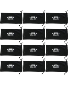 Twelve Large Black 4 1/4 x 8 1/2 Micro-Fiber Bags Sunglasses Goggles Cell Phone Carrying Pouch Case Sleeve