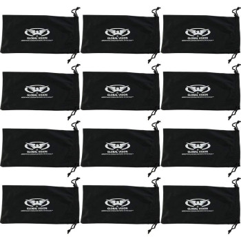 Twelve Large Black 4 1/4 x 8 1/2 Micro-Fiber Bags Sunglasses Goggles Cell Phone Carrying Pouch Case Sleeve