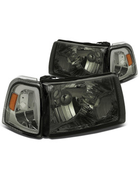 DNA MOTORING HL-OH-FRAN01-SM-AM Pair of Headlights Compatible with Ford Ranger 2001-2011, Smoke Lens/Amber Corner