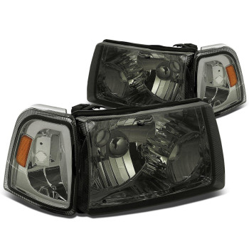 DNA MOTORING HL-OH-FRAN01-SM-AM Pair of Headlights Compatible with Ford Ranger 2001-2011, Smoke Lens/Amber Corner