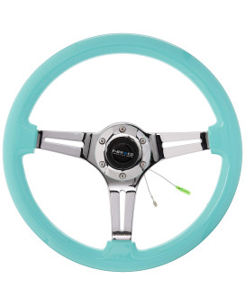 NRG Innovations ST-015CH-MF Classic Wood Grain Wheel (350mm 3 chrome spokes-Minty Fresh Color)