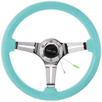 NRG Innovations ST-015CH-MF Classic Wood Grain Wheel (350mm 3 chrome spokes-Minty Fresh Color)