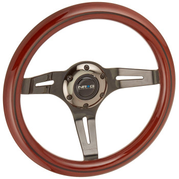 NRG Innovations ST-310BRB-BK Classic Dark Wood Grain Wheel (Black Line Inlay, 310mm, 3 spoke center in Black Chrome)