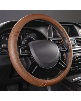 Car Pass Classical Leather Automotive Universal Steering Wheel Covers,Universal Fit for Suvs,Trucks,Sedans,Cars,Vans(Brown)