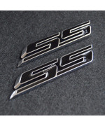 (Set of 2) Slant SS Grill Side Fender Trunk Emblem Badge Decal with Sticker for Chevy IMPALA COBALT Camaro 2010 2011 2012 2013 2014 2015 2016 2017 [black letter with chrome trim]