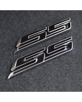 (Set of 2) Slant SS Grill Side Fender Trunk Emblem Badge Decal with Sticker for Chevy IMPALA COBALT Camaro 2010 2011 2012 2013 2014 2015 2016 2017 [black letter with chrome trim]