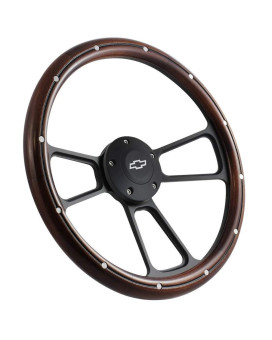 14 Real Mahogany Wood Steering Wheel w/Black Chevy Horn for Chevy C/K Series Truck