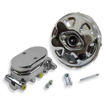 DEMOTOR PERFORMANCE 11 Delco Style Chrome Single Diaphragm Brake Booster and GM Chrome Aluminum Brake Master Cylinder for GM