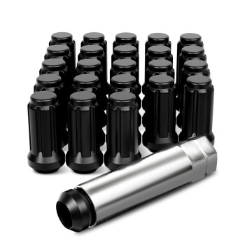 M14x1.5 Lug Nuts Black with Spline Tuner, XL 2 inches Length Conical Aftermarket Wheel Nut, Compatible with Chevy GMC Ford Cadillac Lincoln SAAB Saturn Silverado 1500 Savana, Set of 24