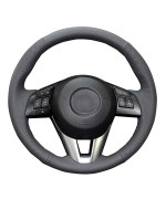 Eiseng DIY Genuine Leather Steering Wheel Cover Custom Fit for Mazda 6 2014 2015 2016 / Mazda 3 2014-2016 / CX-3 2016 2017 / CX-5 2013-2016 15 inches Stitch Interior Accessories (Black Thread)