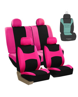 FH Group Stylish Full Set Car Set Covers Front Set and Rear Split Function, Airbag Compatible - Universal Fit for Cars Trucks & SUVs (Pink/Black)