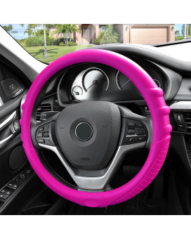 FH Group Universal Fit Silicone with Grip and Pattern Massaging Grip Steering Wheel Cover Fits Most Cars, SUVs, Trucks, and Vans Hot Pink