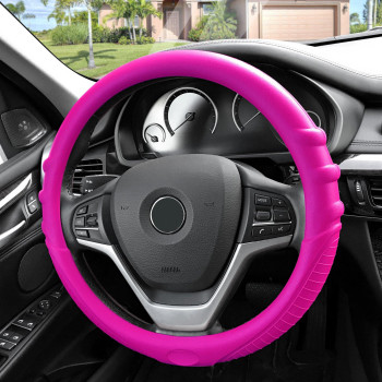 FH Group Universal Fit Silicone with Grip and Pattern Massaging Grip Steering Wheel Cover Fits Most Cars, SUVs, Trucks, and Vans Hot Pink