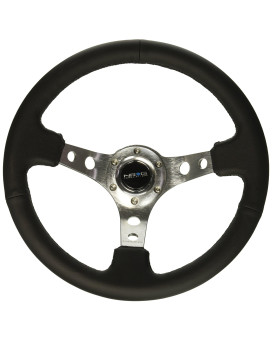 NRG Innovations NRG-RST-006SL Reinforced Steering Wheel 350mm Sport Steering Wheel (3 Deep), Silver Spoke with Round Holes, Black Leather